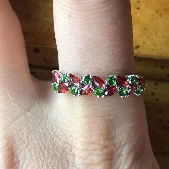 Natural Red Sapphire Chrome Diopside Sterling Silver Ring - Picture 1 of 8